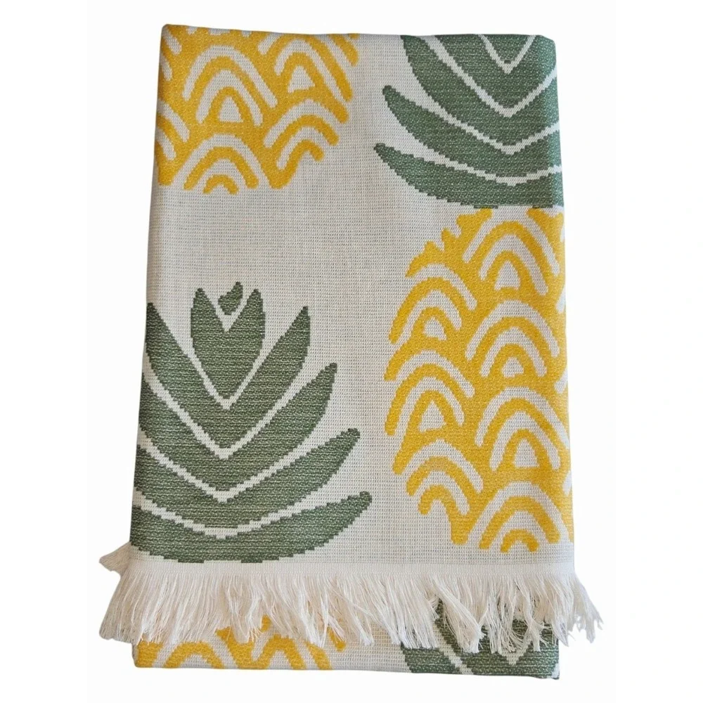 Bianca Pineapple Cotton Beach Towel Yellow Green Jacquard Weave Made in Portugal